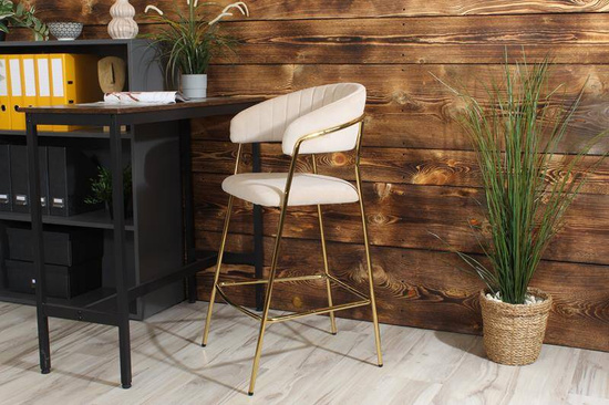 Krzesło barowe w stylu glamour MARGO beżowy welur /złoty