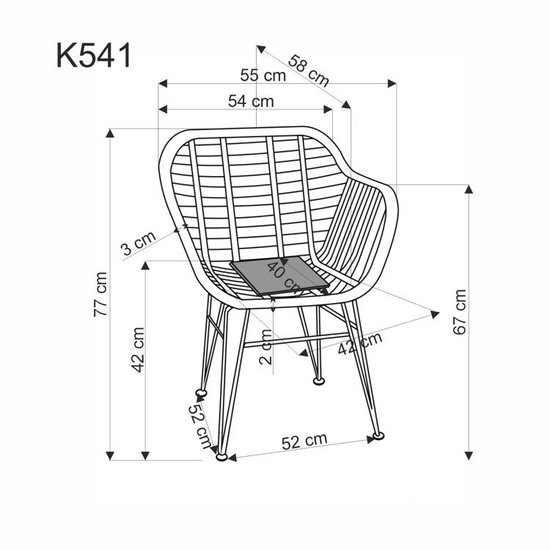 Rattanowe krzesło K541 z popielatą poduszką
