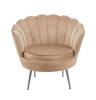 Fotel wypoczynkowy muszla VIDAL z weluru | tapicerka ciemny beż, srebrne nóżki
