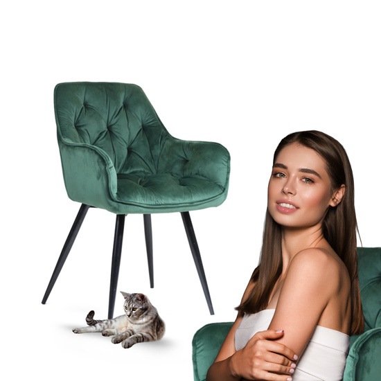Krzesło fotelowe z podłokietnikami AURORA | zielony welur, styl loft