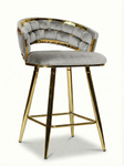 Krzesło barowe plecione półhoker TESSA VELVET szary na złotym stelażu