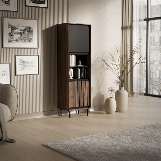 Witryna SWING W-1 orzechowy/czarny, nogi: czarny