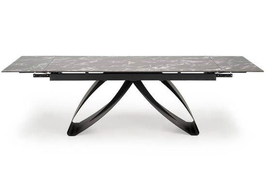 Zestaw modernistyczny stół rozkładany HILARIO z 4 krzesłami obrotowymi czarny blat ze spieku i czarne nogi