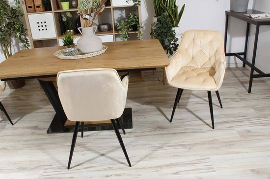 Krzesło fotelowe z podłokietnikami AURORA | beżowy welur, styl loft