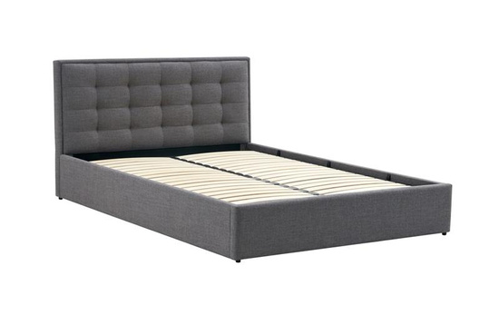 Eleganckie łóżko tapicerowane PADVA 140 cm w popielatym odcieniu z pojemnik na pościel