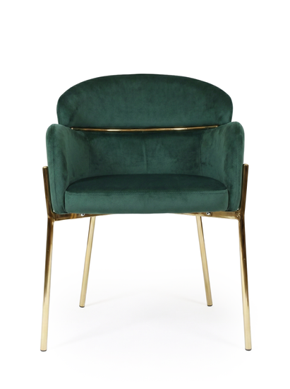 Krzesło z podłokietnikami glamour ze złotym łącznikiem LUNGO VELVET zielone na złotym stelażu