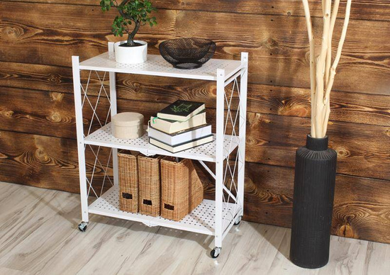 Metalowy regał składany z trzema półkami BRUNO 3P biały