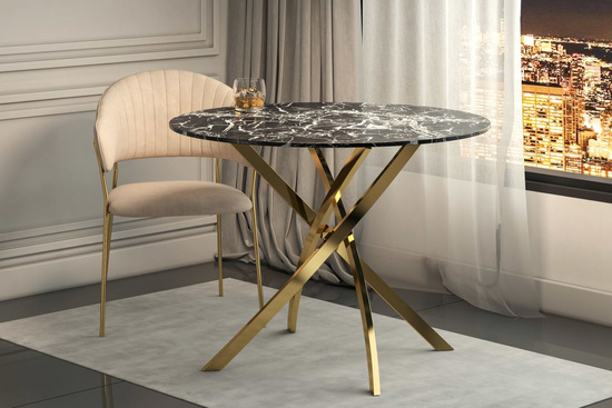 Okrągły stół TAURUS na złotych nogach czarny marmur / złoty