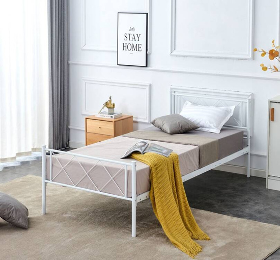 Stylowe łóżko metalowe LOFTY WHITE 90x200 
