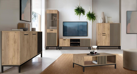Witryna LAMINO W-1 dąb craft/czarny, nogi: czarny