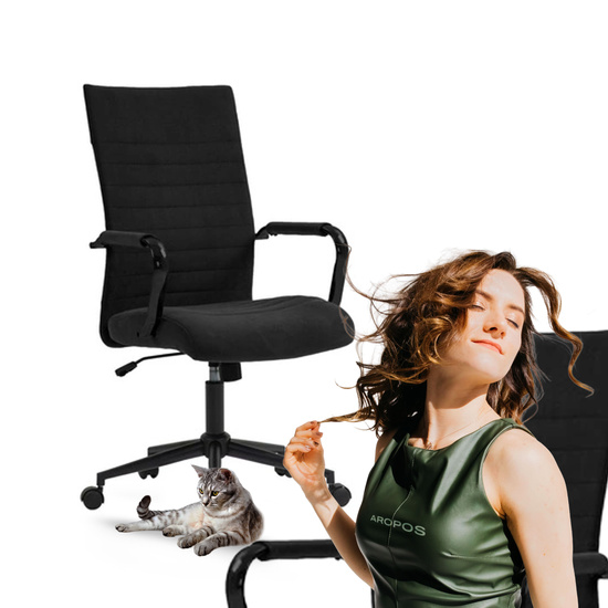 Welurowy fotel biurowy DORIAN na czarnym stelażu