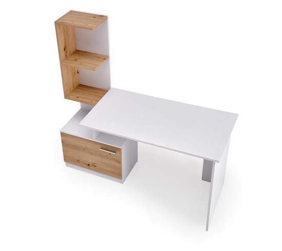 Biurko MISO w kolorze białym z akcentami dębu artisan