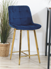 Welurowe krzesło barowe niskie PROXI pikowane granatowe na złotych nogach