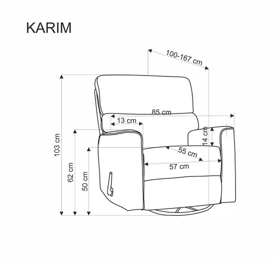 Nowoczesny fotel wypoczynkowy KARIM w kolorze popielatym z funkcją kołyski