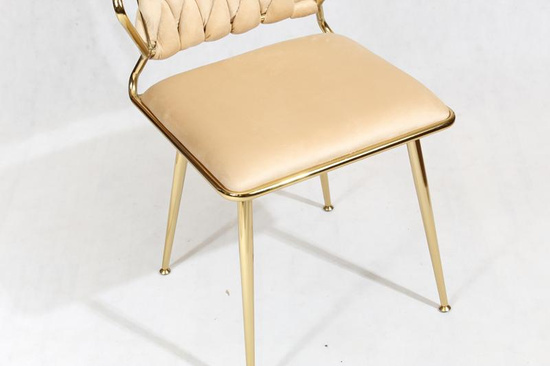 Krzesło glamour plecione ERGO beżowy welur na złotym stelażu