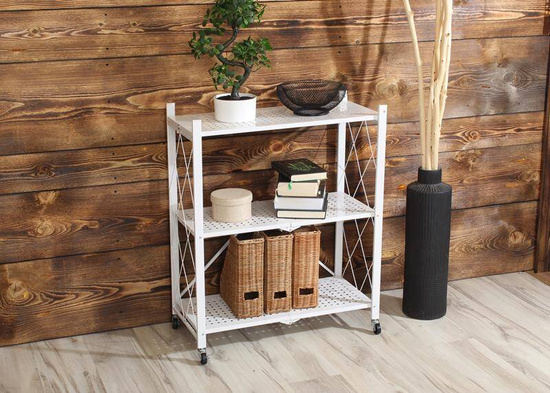 Metalowy regał składany z trzema półkami BRUNO 3P biały