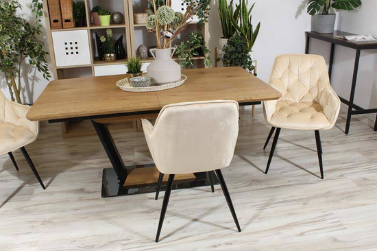 Krzesło fotelowe z podłokietnikami AURORA | beżowy welur, styl loft