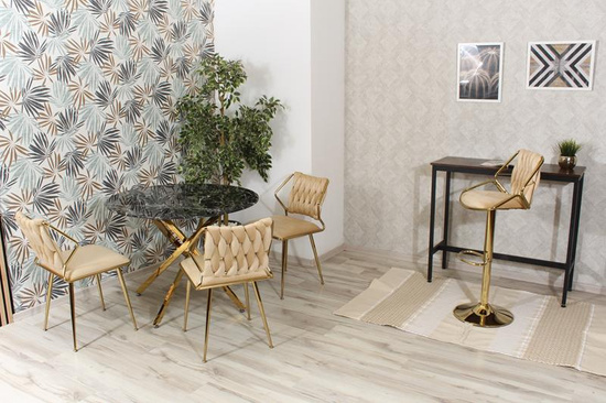 Krzesło glamour plecione ERGO beżowy welur na złotym stelażu