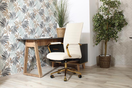 Welurowy fotel biurowy DORIAN kremowy na złotym stelażu