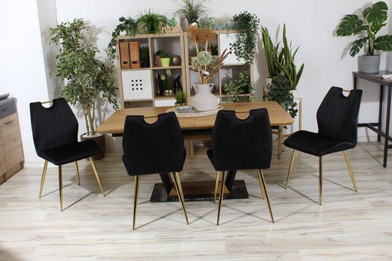 Nowoczesne krzesło welurowe MOLLY | czarna tkanina, złote detale