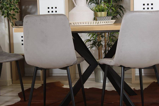 Stylowe krzesło welurowe ESLA szare z czarnymi nogami