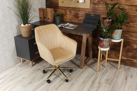 Fotel kubełkowy do biurka FABIO beżowy/złoty