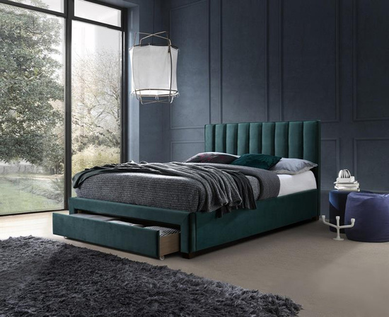 Łóżko GRACE 140 w ciemnozielonej tkaninie velvet