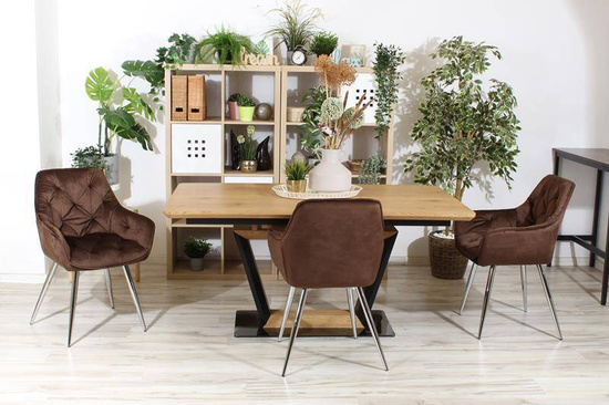 Krzesło fotelowe z podłokietnikami AURORA | brązowy welur, chromowane nogi, pikowana tapicerka