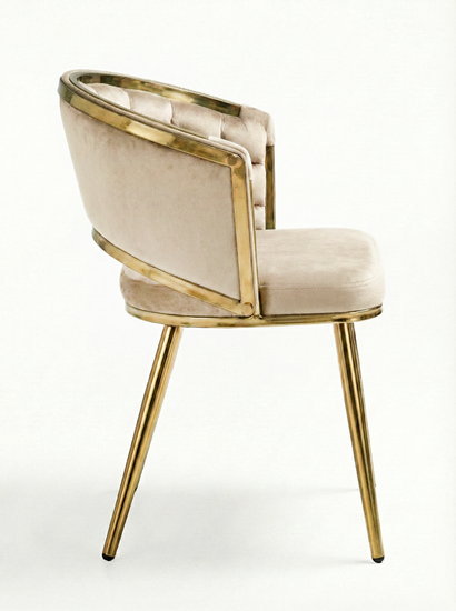 Welurowe krzesło z przeplatanym oparciem TESSA VELVET ciemny beż na złotym stelażu