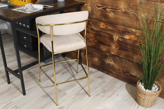 Krzesło barowe w stylu glamour MARGO beżowy welur /złoty