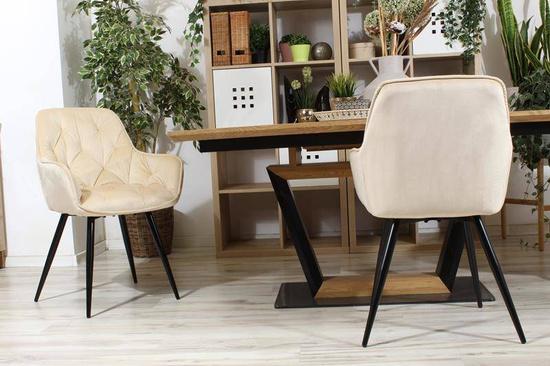 Krzesło fotelowe z podłokietnikami AURORA | beżowy welur, styl loft