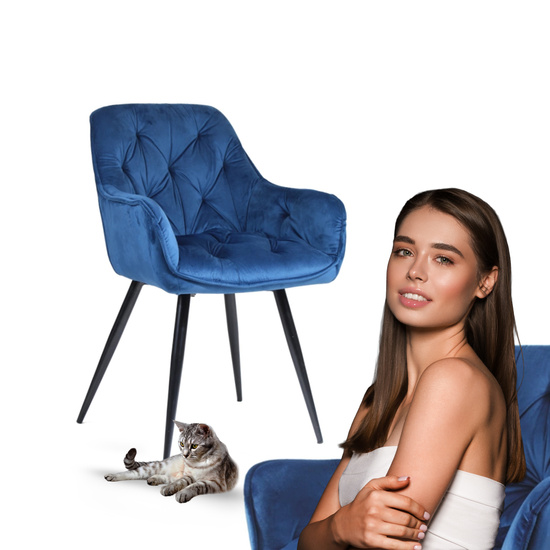 Krzesło fotelowe z podłokietnikami AURORA | granatowy welur, styl loft