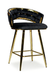 Krzesło barowe plecione półhoker TESSA VELVET czarny na złotym stelażu