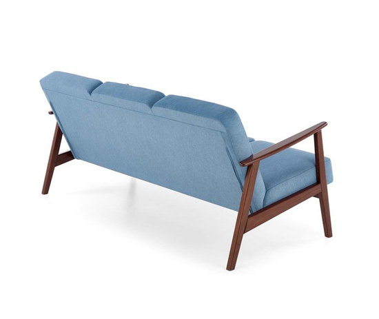 Sofa z drewnianymi podłokietnikami MILANO 3S w kolorze niebieskim Castel 74