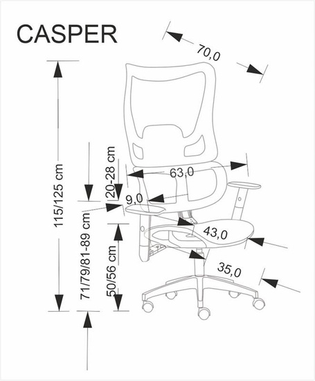 Fotel gabinetowy CASPER czarny ergonomiczny z regulacją i mechanizmem synchronicznym