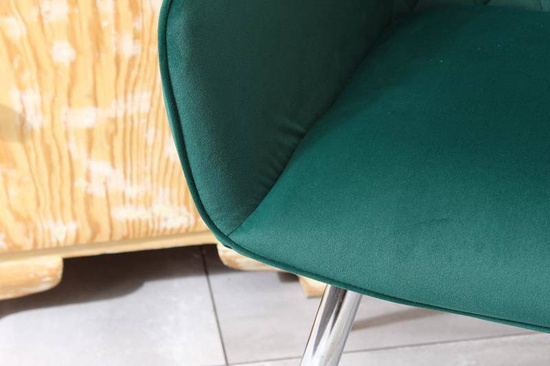 Krzesło tapicerowane z podłokietnikami CARBO | zielony welur, chromowane nogi