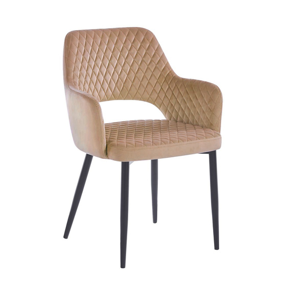 Wygodne krzesło do jadalni z podłokietnikami FRANCO B ciemny beż na czarnych nogach