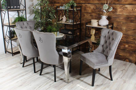 Krzesło na sprężynach pikowane z kołatką i ćwiekami HUGO szare