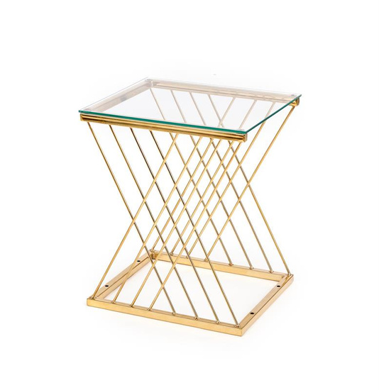 Nowoczesna ława NANCY w kolorze złotym z transparentnym blatem