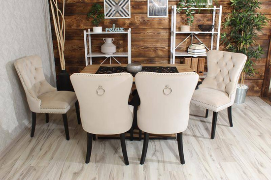 Krzesło na sprężynach pikowane z kołatką i ćwiekami HUGO jasny beż