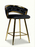 Krzesło barowe plecione półhoker TESSA VELVET czarny na złotym stelażu