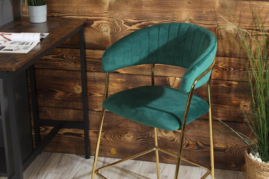 Krzesło barowe w stylu glamour MARGO zielony welur /złoty