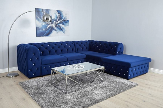 Duży narożnik pikowany MOMOA z szezlongiem z funkcją spania 