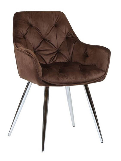 Krzesło fotelowe z podłokietnikami AURORA | brązowy welur, chromowane nogi, pikowana tapicerka