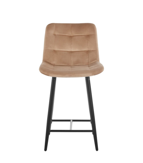 Welurowe krzesło do wyspy niskie PROXI pikowane ciemny beż na czarnych nogach