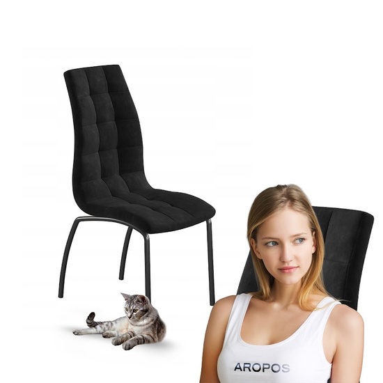 Krzesło CORSO C z kwadratowymi przeszyciami czarny welur na czarnych nogach