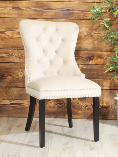 Krzesło na sprężynach pikowane z kołatką i ćwiekami HUGO jasny beż