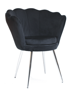 Fotel muszelka SHELL | czarny welur, chromowane nogi
