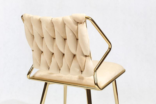 Krzesło glamour plecione ERGO beżowy welur na złotym stelażu