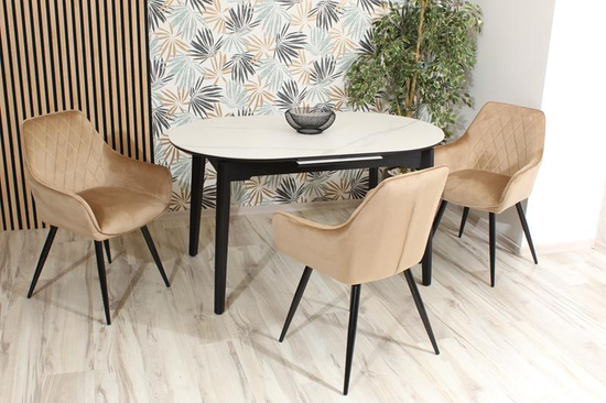 Krzesło w przeszycia skośne CARBO ciemny beż z czarnymi nóżkami